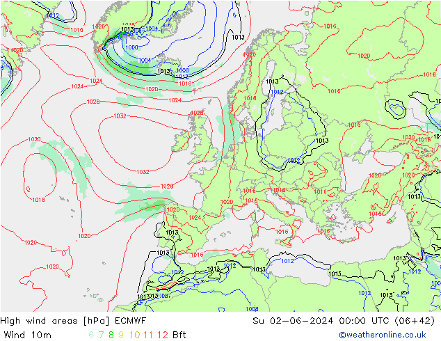 High wind areas ECMWF Dom 02.06.2024 00 UTC