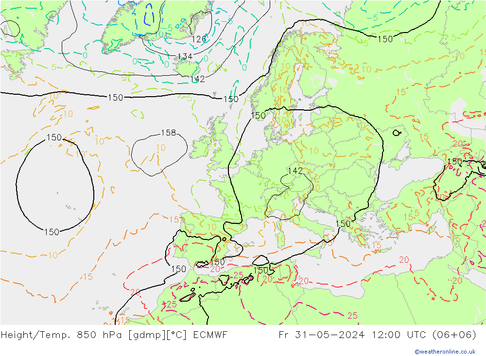 Height/Temp. 850 гПа ECMWF пт 31.05.2024 12 UTC