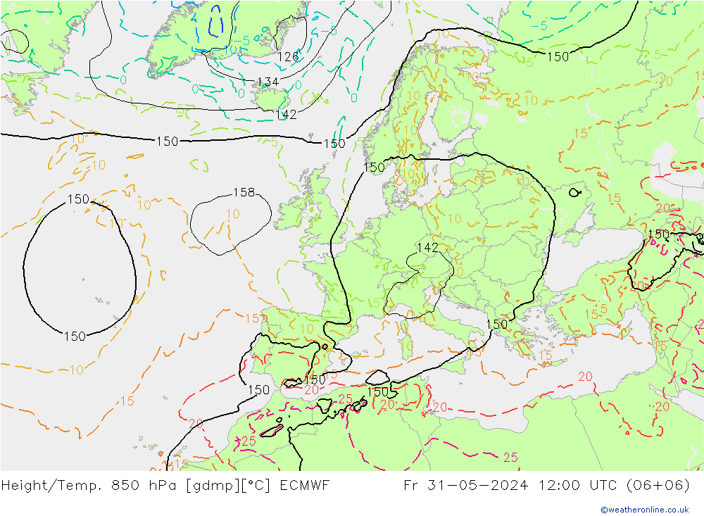 Height/Temp. 850 hPa ECMWF ven 31.05.2024 12 UTC