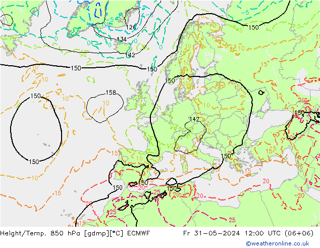 Z500/Rain (+SLP)/Z850 ECMWF 星期五 31.05.2024 12 UTC
