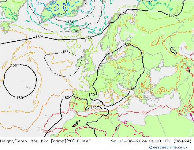 Height/Temp. 850 hPa ECMWF sab 01.06.2024 06 UTC