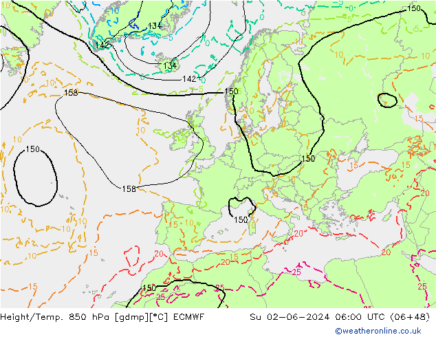 Height/Temp. 850 hPa ECMWF dom 02.06.2024 06 UTC