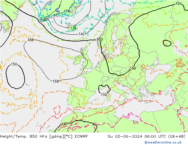 Z500/Rain (+SLP)/Z850 ECMWF Su 02.06.2024 06 UTC