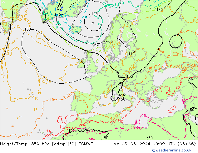 Height/Temp. 850 hPa ECMWF lun 03.06.2024 00 UTC