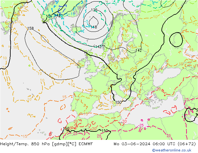 Z500/Rain (+SLP)/Z850 ECMWF Mo 03.06.2024 06 UTC