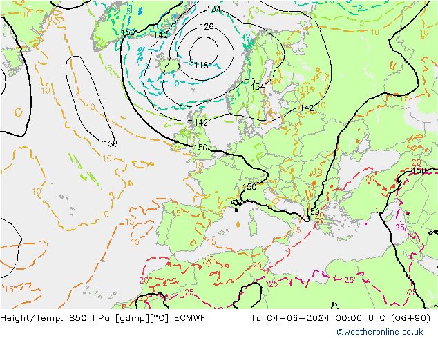 Yükseklik/Sıc. 850 hPa ECMWF Sa 04.06.2024 00 UTC