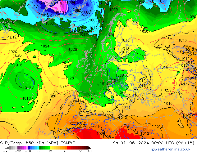 SLP/Temp. 850 hPa ECMWF  01.06.2024 00 UTC