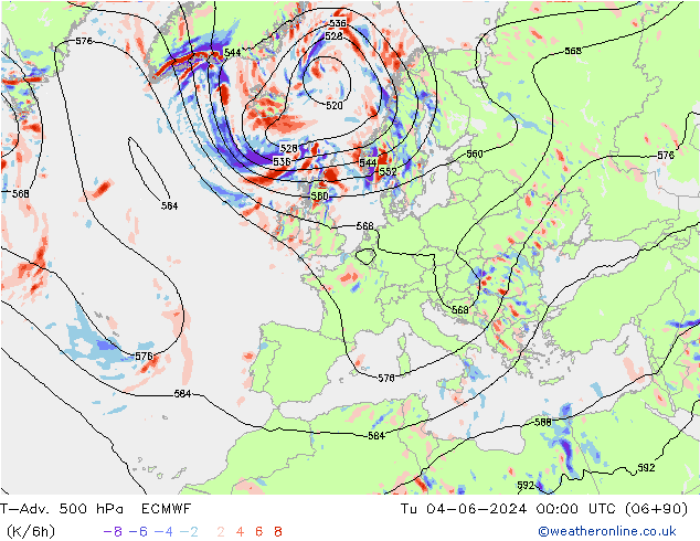 T-Adv. 500 hPa ECMWF Ter 04.06.2024 00 UTC