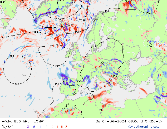 T-Adv. 850 hPa ECMWF Sa 01.06.2024 06 UTC