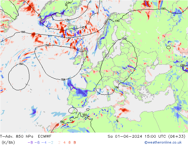 T-Adv. 850 hPa ECMWF Sa 01.06.2024 15 UTC