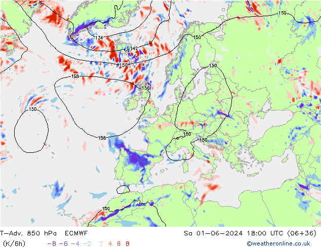 T-Adv. 850 hPa ECMWF sab 01.06.2024 18 UTC