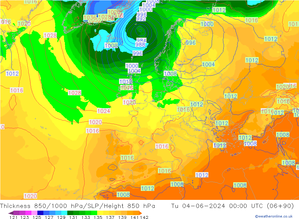 Thck 850-1000 hPa ECMWF mar 04.06.2024 00 UTC