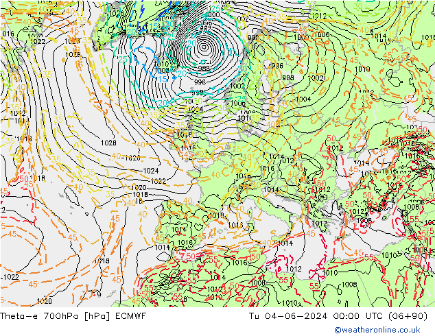 Theta-e 700hPa ECMWF Ter 04.06.2024 00 UTC