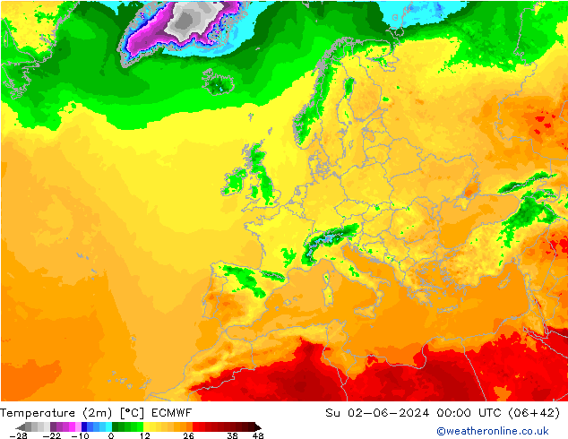 Temperatura (2m) ECMWF dom 02.06.2024 00 UTC