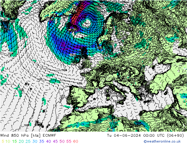 Wind 850 hPa ECMWF Di 04.06.2024 00 UTC
