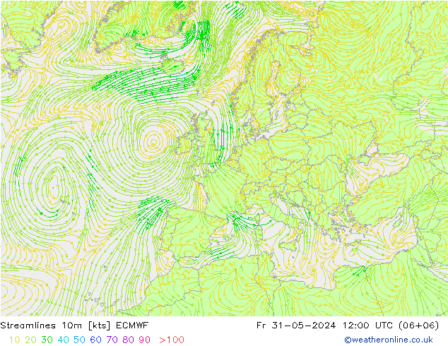 Streamlines 10m ECMWF Fr 31.05.2024 12 UTC