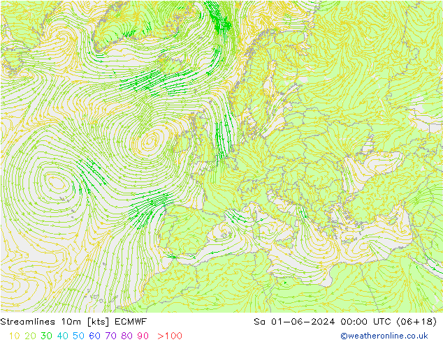 Stroomlijn 10m ECMWF za 01.06.2024 00 UTC