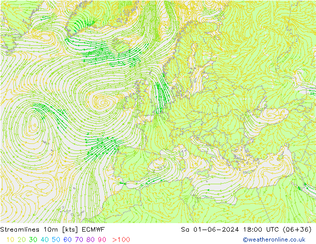 Linea di flusso 10m ECMWF sab 01.06.2024 18 UTC