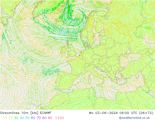 Ligne de courant 10m ECMWF lun 03.06.2024 06 UTC