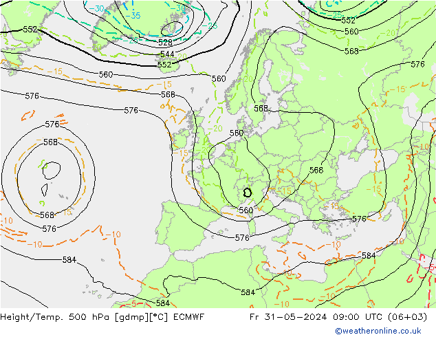 Géop./Temp. 500 hPa ECMWF ven 31.05.2024 09 UTC