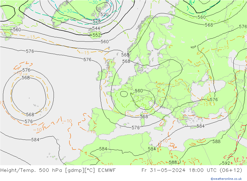 Z500/Rain (+SLP)/Z850 ECMWF Pá 31.05.2024 18 UTC