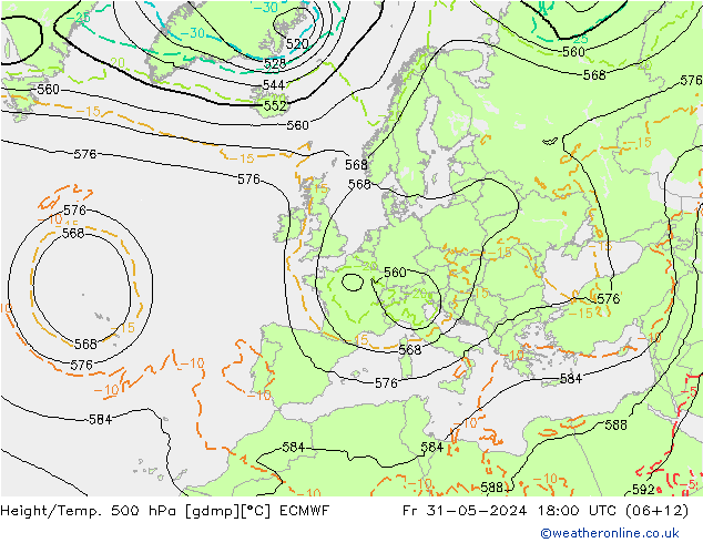 Z500/Rain (+SLP)/Z850 ECMWF Pá 31.05.2024 18 UTC