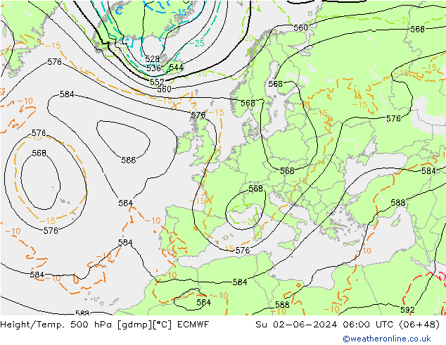 Z500/Rain (+SLP)/Z850 ECMWF dom 02.06.2024 06 UTC