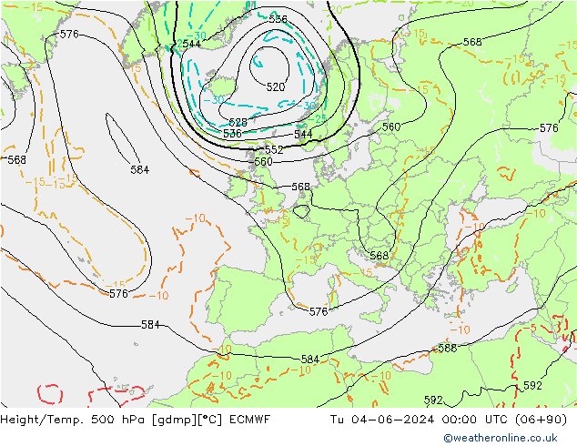 Yükseklik/Sıc. 500 hPa ECMWF Sa 04.06.2024 00 UTC