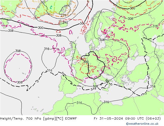 Height/Temp. 700 hPa ECMWF 星期五 31.05.2024 09 UTC