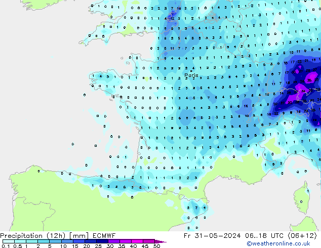 Precipitazione (12h) ECMWF ven 31.05.2024 18 UTC