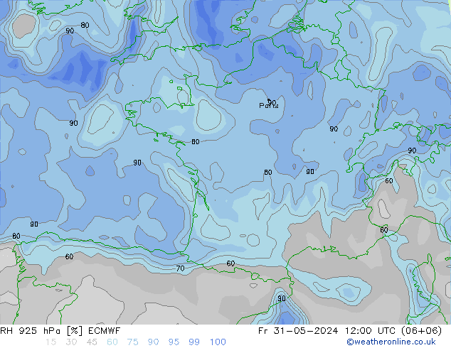 RH 925 hPa ECMWF Pá 31.05.2024 12 UTC