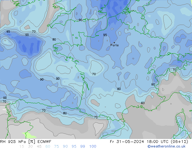 Humidité rel. 925 hPa ECMWF ven 31.05.2024 18 UTC