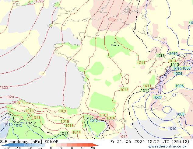 Tendance de pression  ECMWF ven 31.05.2024 18 UTC