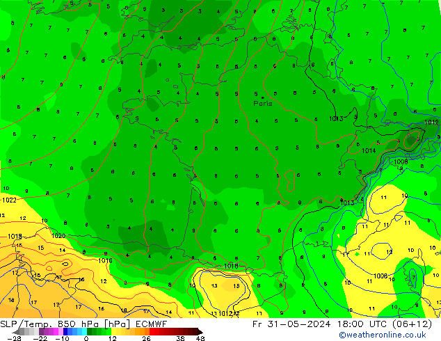 SLP/Temp. 850 hPa ECMWF Fr 31.05.2024 18 UTC