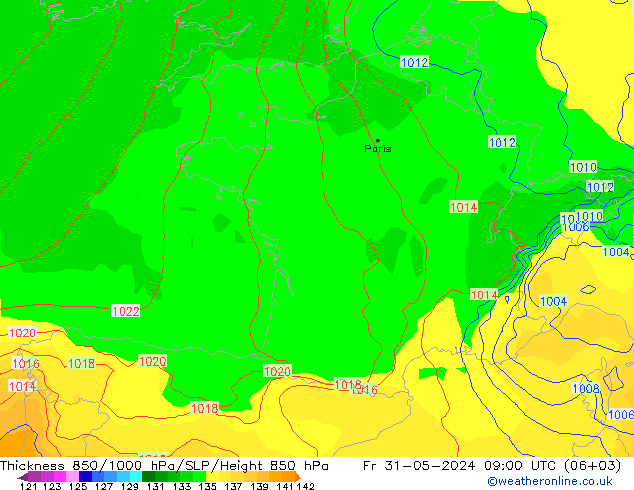 Thck 850-1000 hPa ECMWF ven 31.05.2024 09 UTC