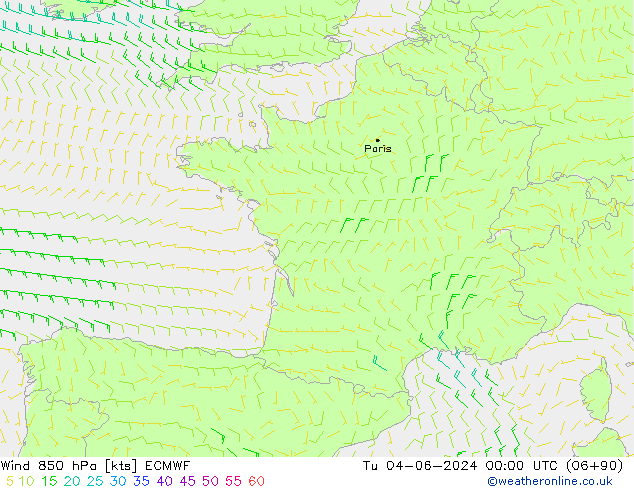 ветер 850 гПа ECMWF вт 04.06.2024 00 UTC