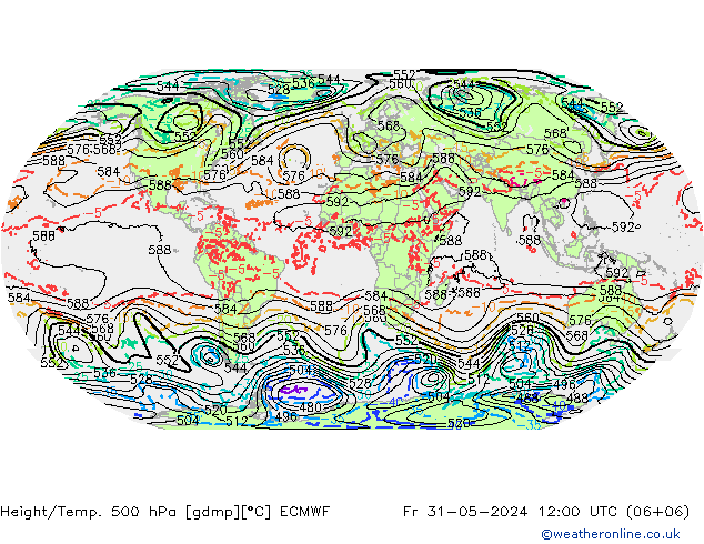 Z500/Rain (+SLP)/Z850 ECMWF Pá 31.05.2024 12 UTC