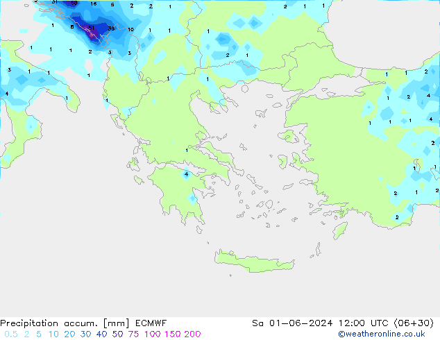 Precipitation accum. ECMWF Sa 01.06.2024 12 UTC