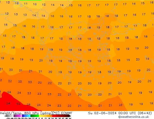 Height/Temp. 850 hPa ECMWF  02.06.2024 00 UTC