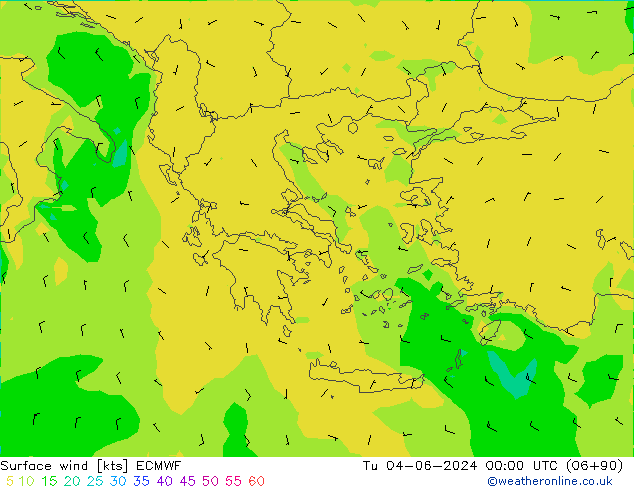 Surface wind ECMWF Tu 04.06.2024 00 UTC