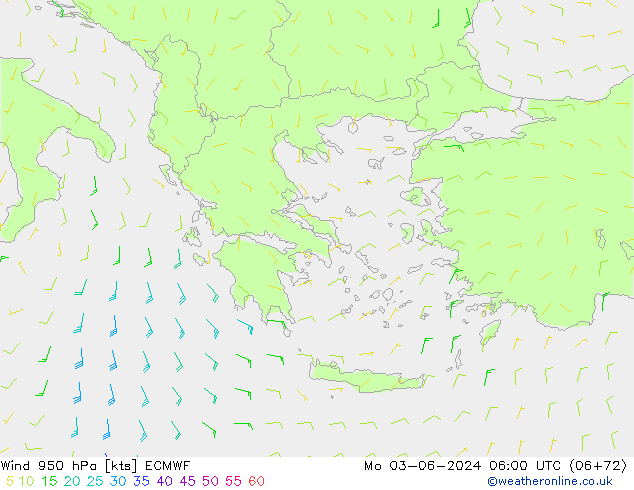 Wind 950 hPa ECMWF Po 03.06.2024 06 UTC