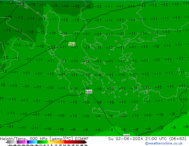 Hoogte/Temp. 500 hPa ECMWF zo 02.06.2024 21 UTC