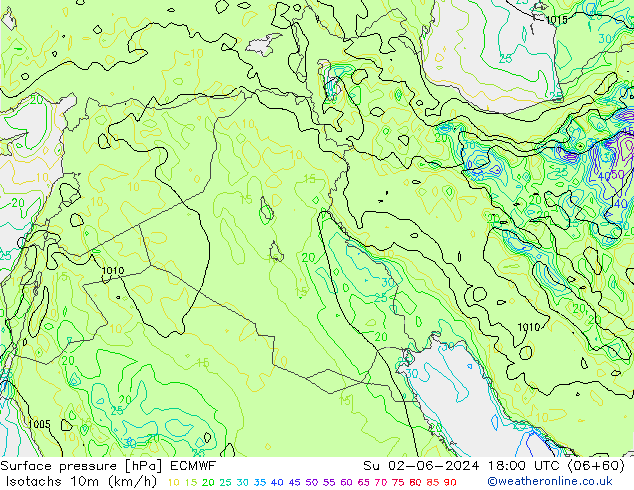 Isotachs (kph) ECMWF dom 02.06.2024 18 UTC