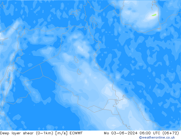 Deep layer shear (0-1km) ECMWF  03.06.2024 06 UTC