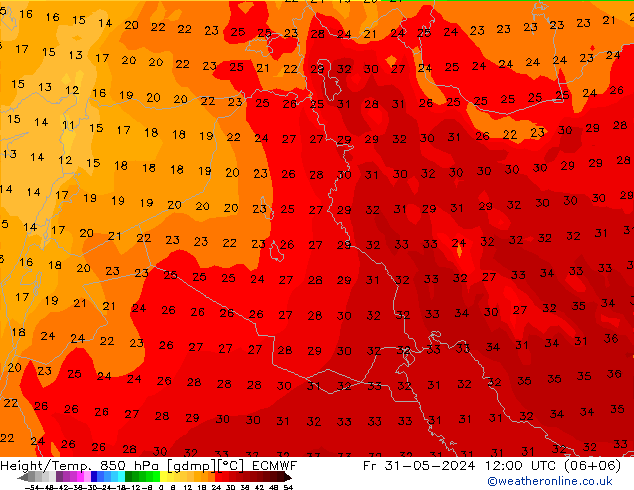 Z500/Rain (+SLP)/Z850 ECMWF Fr 31.05.2024 12 UTC