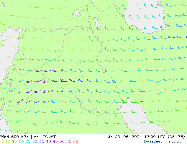 Vent 500 hPa ECMWF lun 03.06.2024 12 UTC