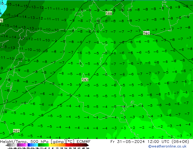 Z500/Rain (+SLP)/Z850 ECMWF Fr 31.05.2024 12 UTC