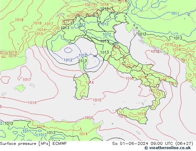 Surface pressure ECMWF Sa 01.06.2024 09 UTC