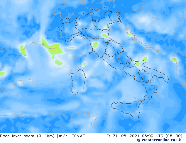 Deep layer shear (0-1km) ECMWF Sex 31.05.2024 06 UTC