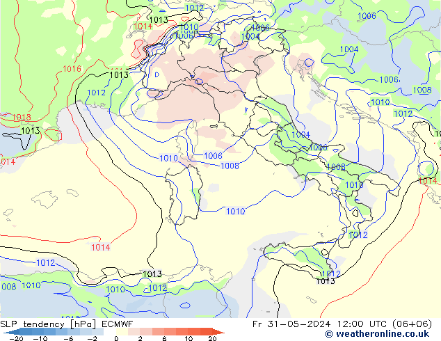 Druktendens (+/-) ECMWF vr 31.05.2024 12 UTC